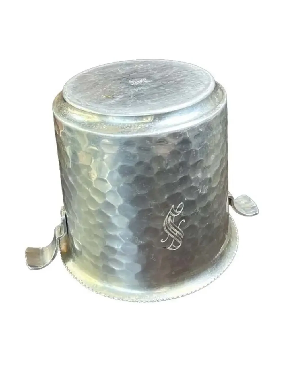 Vintage Buenilum Hand Wrought Hammered Aluminum Ice Bucket Lid Grape Detail